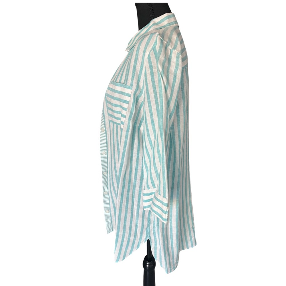 Chico's Teal and White Striped Shirt - Picture 2 of 4